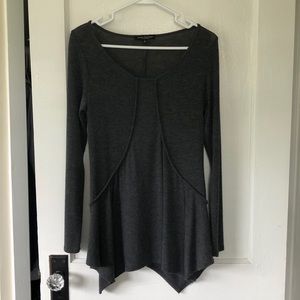 Long Sleeve Semi-shear Knit Charcoal Gray Tunic